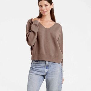Nuuds Luxe Knit V-Neck Mocha Sweater